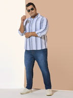 Men Cotton Stripe 1 Pocket Regular Fit Smart Casual Shirt - WhiteGrey