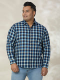 Plus Size Cotton Check 1 Pocket Regular Fit Smart Casual Shirt - 1239-Blue