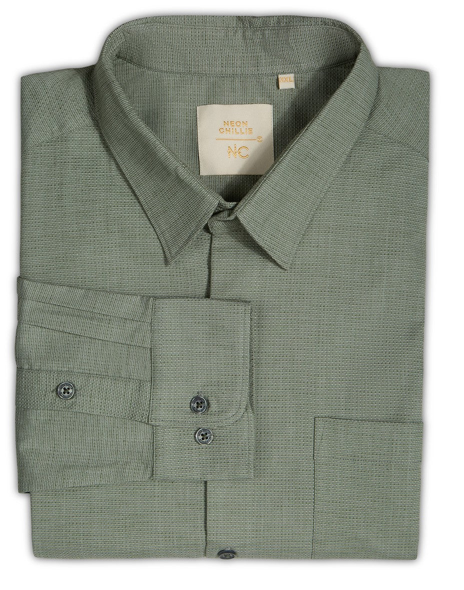 Plus Size Cotton 1 Pocket Regular Fit Smart Casual Shirt - Olive