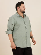 Plus Size Cotton 1 Pocket Regular Fit Smart Casual Shirt - Olive