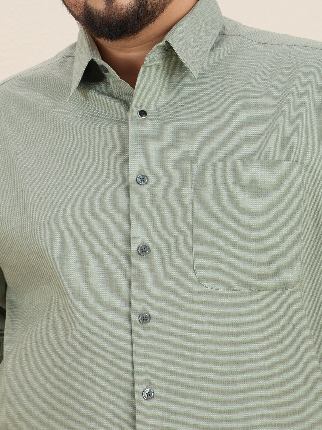Plus Size Cotton 1 Pocket Regular Fit Smart Casual Shirt - Olive