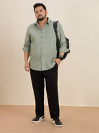 Plus Size Cotton 1 Pocket Regular Fit Smart Casual Shirt - Olive
