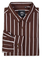 Plus Size Cotton Stripes Shirt 1 Pocket Regular Fit Smart Casual Shirt, Style-Plus-1219-Burgundy