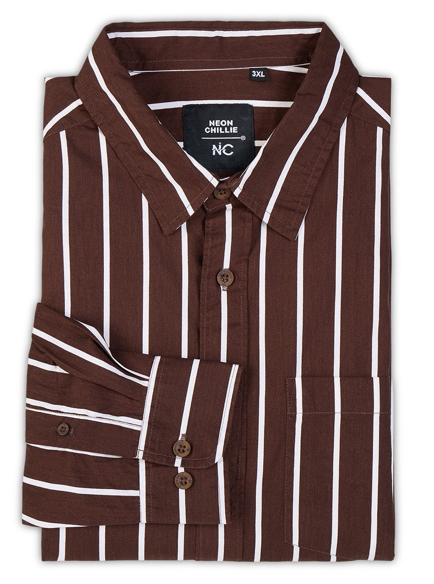 Plus Size Cotton Stripes Shirt 1 Pocket Regular Fit Smart Casual Shirt, Style-Plus-1219-Burgundy
