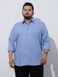 Plus Size Cotton 1 Pocket Regular Fit Smart Casual Shirt - 1277-Sky Blue