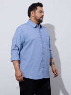 Plus Size Cotton 1 Pocket Regular Fit Smart Casual Shirt - Sky Blue