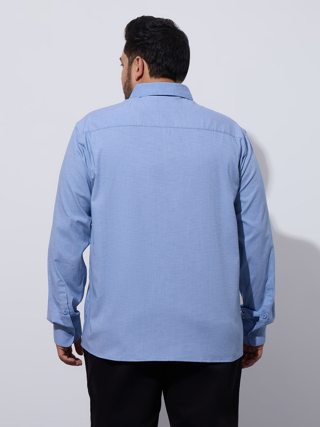 Plus Size Cotton 1 Pocket Regular Fit Smart Casual Shirt - Sky Blue