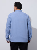 Plus Size Cotton 1 Pocket Regular Fit Smart Casual Shirt - Sky Blue