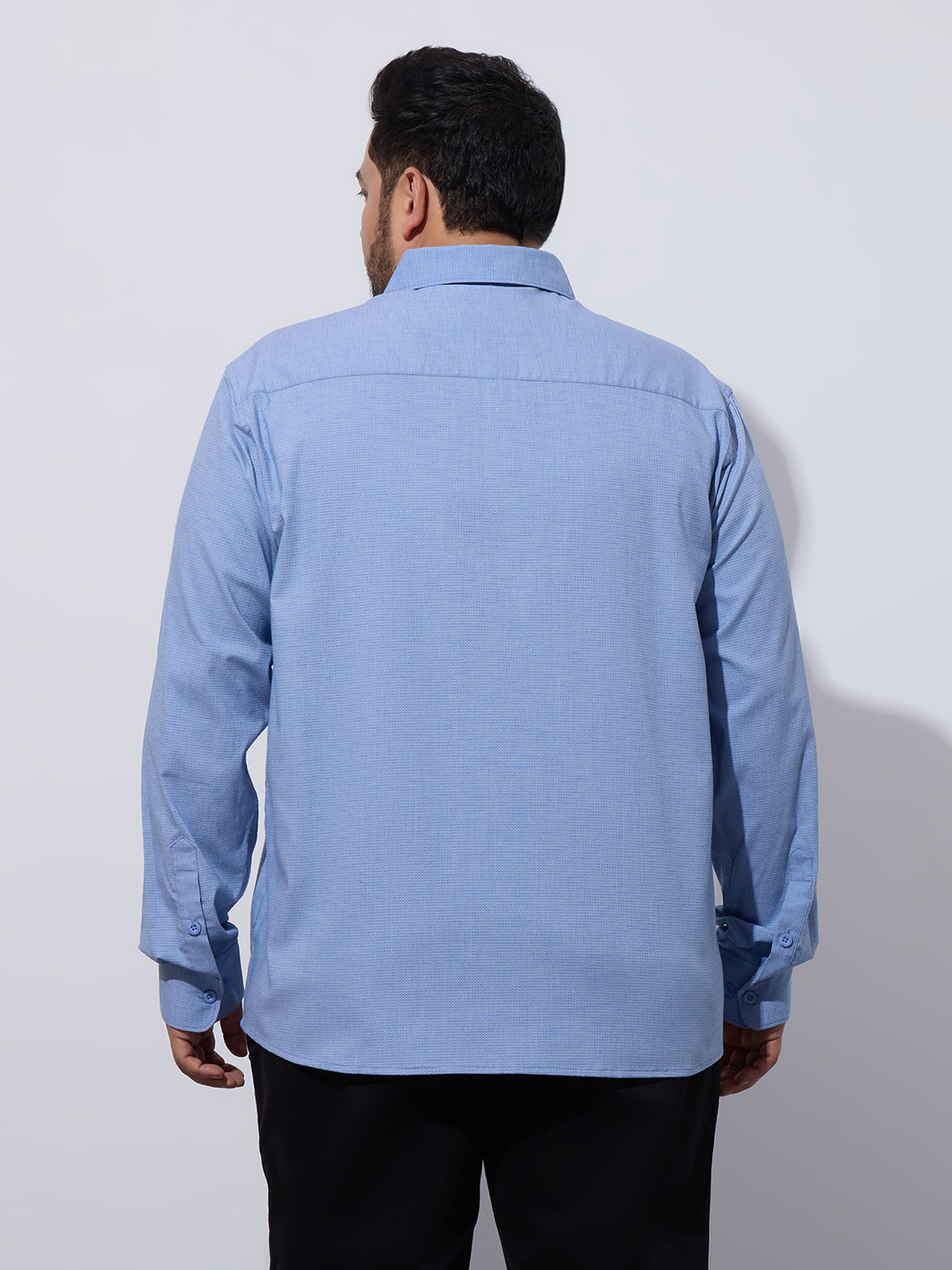 Plus Size Cotton 1 Pocket Regular Fit Smart Casual Shirt - Sky Blue
