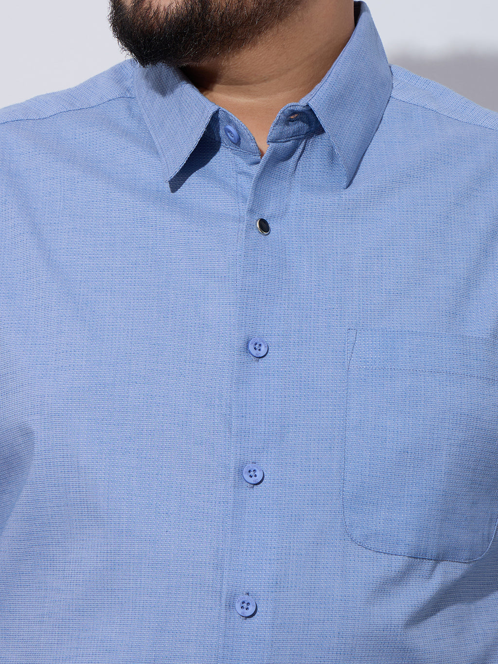 Plus Size Cotton 1 Pocket Regular Fit Smart Casual Shirt - Sky Blue