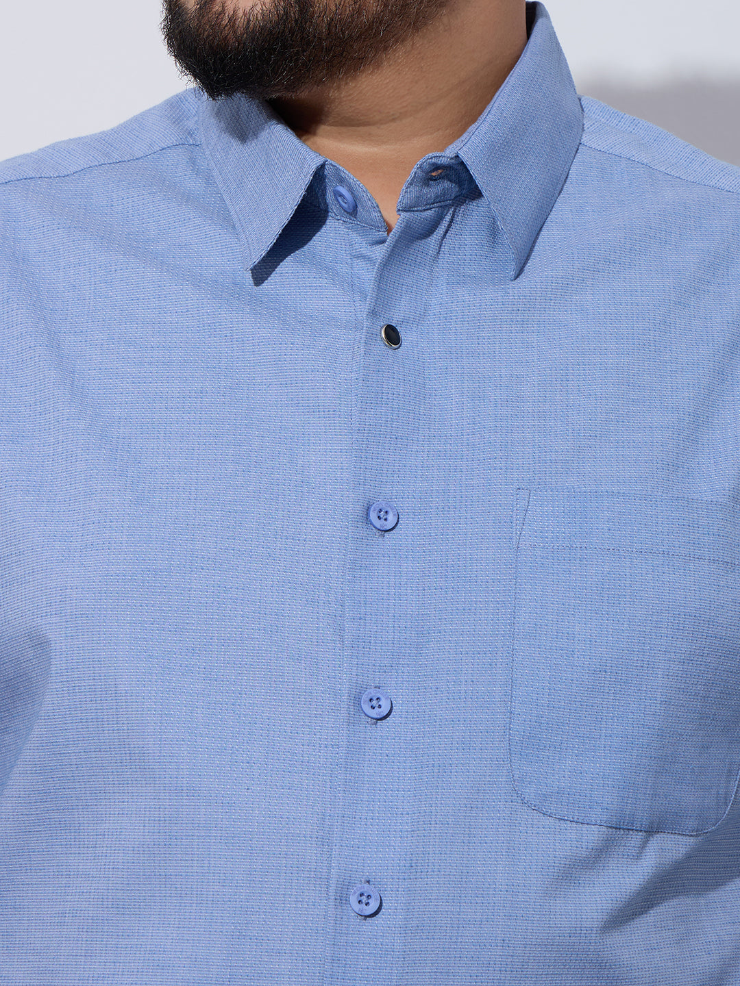 Plus Size Cotton 1 Pocket Regular Fit Smart Casual Shirt - Sky Blue