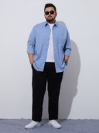 Plus Size Cotton 1 Pocket Regular Fit Smart Casual Shirt - Sky Blue