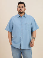 Plus Size Denim Regular Fit Smart Casual Shirt - Light Blue