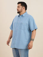 Plus Size Denim Regular Fit Smart Casual Shirt - Light Blue