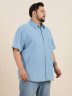 Plus Size Denim Regular Fit Smart Casual Shirt - Light Blue