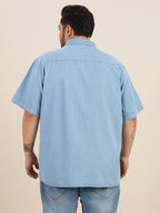 Plus Size Denim Regular Fit Smart Casual Shirt - Light Blue