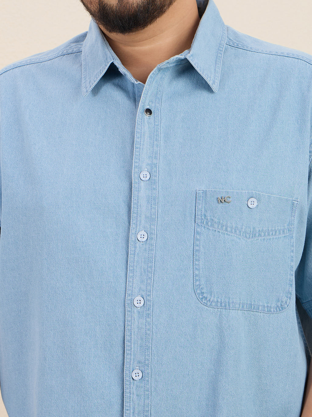 Plus Size Denim Regular Fit Smart Casual Shirt - Light Blue