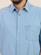 Plus Size Denim Regular Fit Smart Casual Shirt - Light Blue