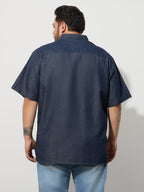 Plus Size Denim Regular Fit Smart Casual Shirt - Dark Blue