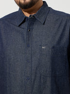 Plus Size Denim Regular Fit Smart Casual Shirt - Dark Blue