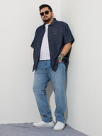 Plus Size Denim Regular Fit Smart Casual Shirt - Dark Blue