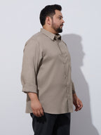 Plus Size Cotton Oxford Lycra Shirt 1 Pocket Regular Fit Smart Casual Shirt, Style-Plus-2k52-khaki