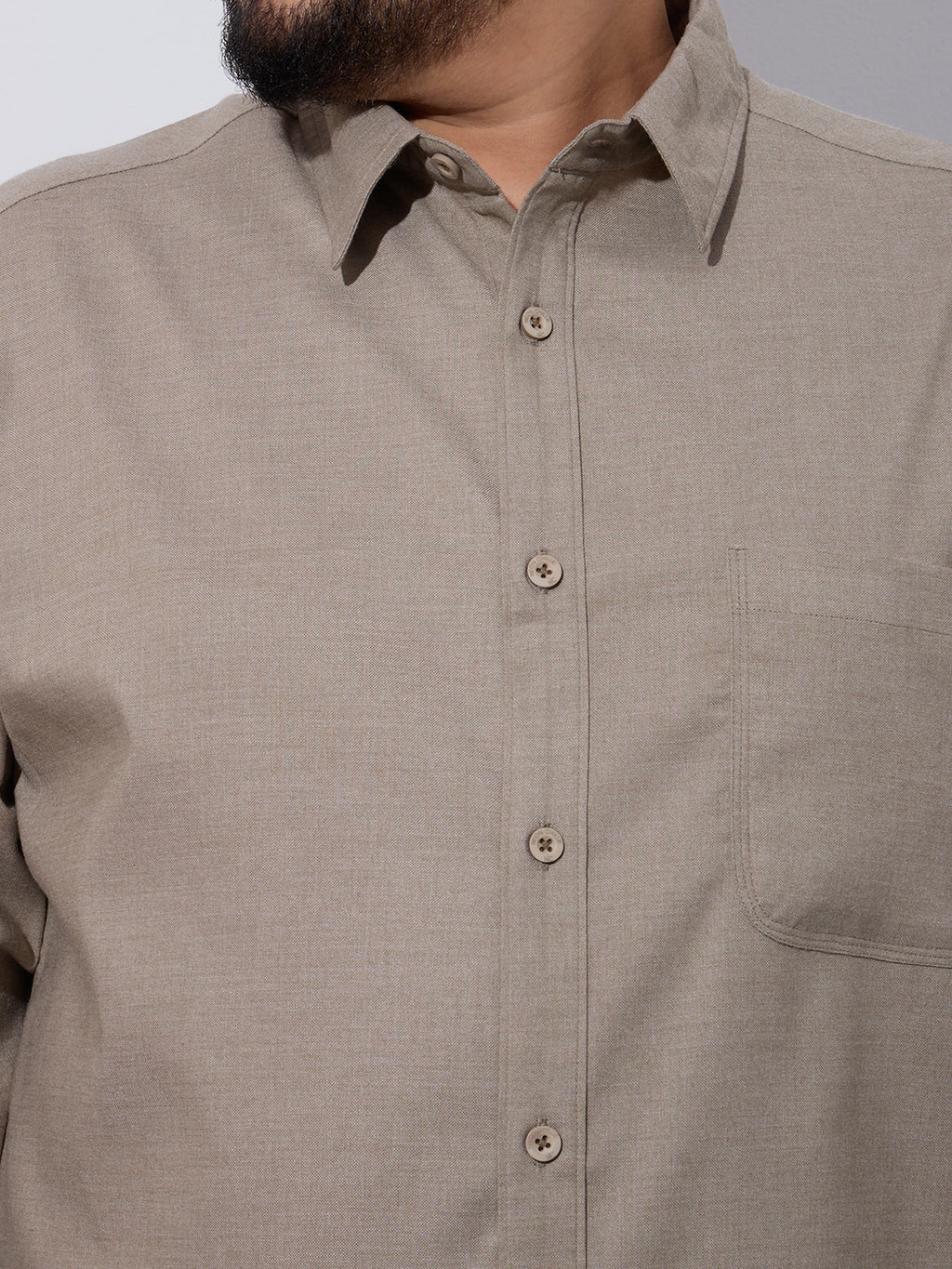 Plus Size Cotton Oxford Lycra Shirt 1 Pocket Regular Fit Smart Casual Shirt, Style-Plus-2k52-khaki