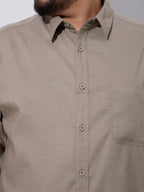 Plus Size Cotton Oxford Lycra Shirt 1 Pocket Regular Fit Smart Casual Shirt, Style-Plus-2k52-khaki