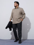 Plus Size Cotton Oxford Lycra Shirt 1 Pocket Regular Fit Smart Casual Shirt, Style-Plus-2k52-khaki