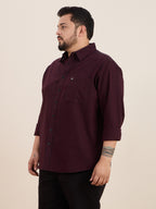 Plus Size Cotton Stripes Shirt 1 Pocket Regular Fit Smart Casual Shirt, Style-1270-Maroon