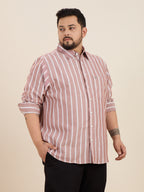 Plus Size Cotton Stripes Shirt 1 Pocket Regular Fit Smart Casual Shirt, Plus-1266-Maroon