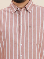 Plus Size Cotton Stripes Shirt 1 Pocket Regular Fit Smart Casual Shirt, Plus-1266-Maroon