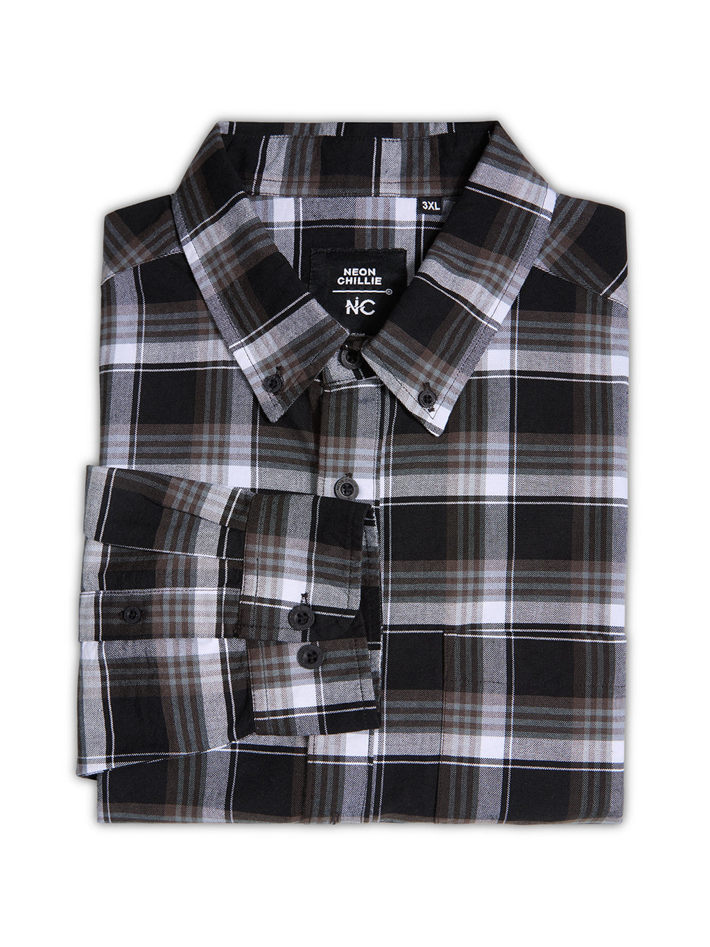Plus Size Cotton Checks Shirt 1 Pocket Regular Fit Smart Casual Shirt, Style- Plus-1262-black
