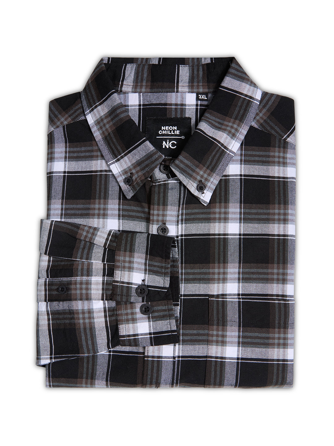 Plus Size Cotton Checks Shirt 1 Pocket Regular Fit Smart Casual Shirt, Style- Plus-1262-black