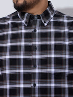 Plus Size Cotton Checks Shirt 1 Pocket Regular Fit Smart Casual Shirt, Style- Plus-1262-black