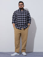 Plus Size Cotton Checks Shirt 1 Pocket Regular Fit Smart Casual Shirt, Style- Plus-1262-black