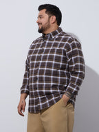 Plus Size Cotton Checks Shirt 1 Pocket Regular Fit Smart Casual Shirt, Style- Plus-1262-brown