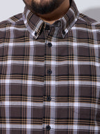 Plus Size Cotton Checks Shirt 1 Pocket Regular Fit Smart Casual Shirt, Style- Plus-1262-brown