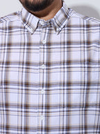 Plus Size Cotton Checks Shirt 1 Pocket Regular Fit Smart Casual Shirt, Style- Plus-1265-white