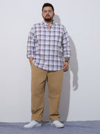 Plus Size Cotton Checks Shirt 1 Pocket Regular Fit Smart Casual Shirt, Style- Plus-1265-white
