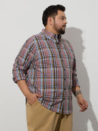 Plus Size Cotton Checks Shirt 1 Pocket Regular Fit Smart Casual Shirt, Style- Plus-1263-Mauve