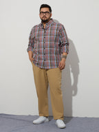 Plus Size Cotton Checks Shirt 1 Pocket Regular Fit Smart Casual Shirt, Style- Plus-1263-Mauve