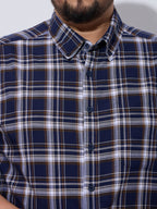Plus Size Cotton Checks Shirt 1 Pocket Regular Fit Smart Casual Shirt, Style-Plus-1265-Navy