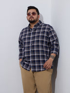 Plus Size Cotton Checks Shirt 1 Pocket Regular Fit Smart Casual Shirt, Style-Plus-1265-Navy