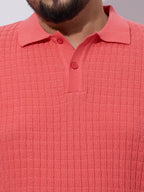 Flat Knit Half sleeve Polo Ribbed T Shirt -Style- NC-Plus-129-Carrot