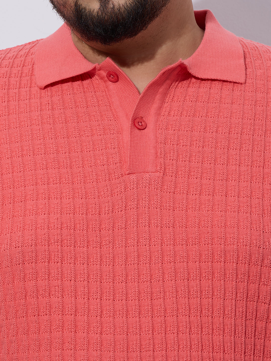 Flat Knit Half sleeve Polo Ribbed T Shirt -Style- NC-Plus-129-Carrot