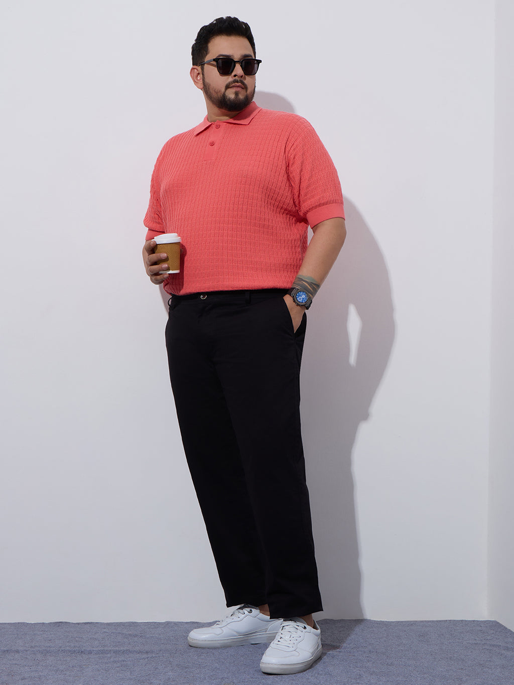 Flat Knit Half sleeve Polo Ribbed T Shirt -Style- NC-Plus-129-Carrot
