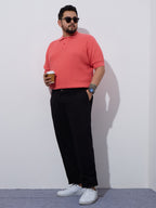 Flat Knit Half sleeve Polo Ribbed T Shirt -Style- NC-Plus-129-Carrot