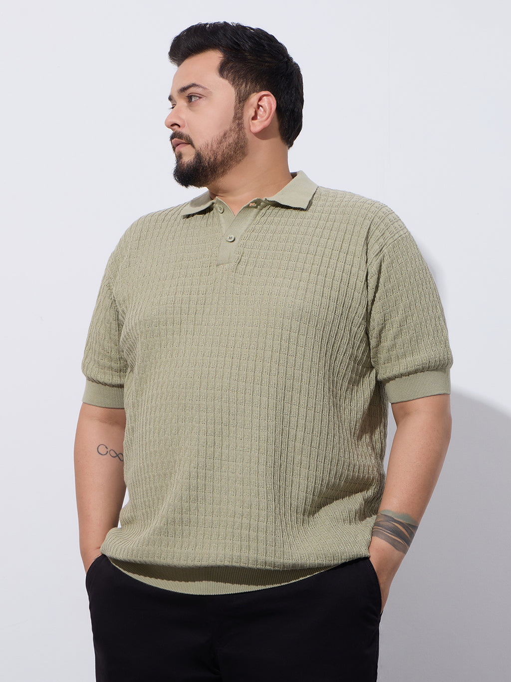 Flat Knit Half sleeve Polo Ribbed T Shirt- Style- NC-Plus-129-Mouse