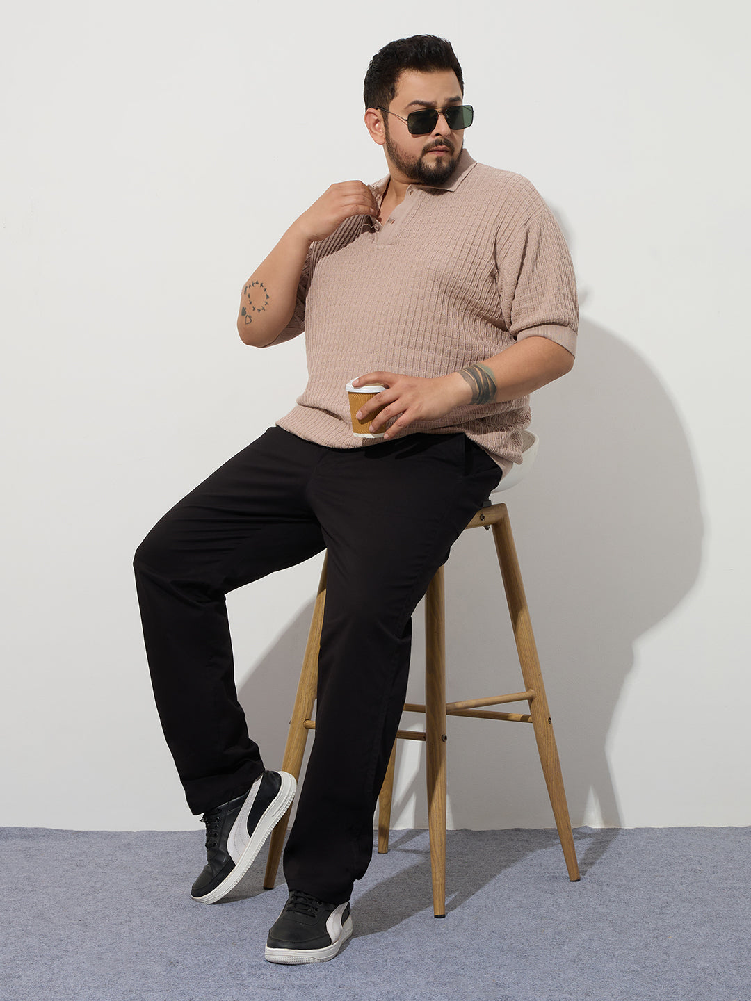 Flat Knit Half sleeve Polo Ribbed T Shirt - Style- NC-Plus-129-Coco
